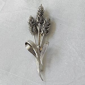 Silver Tone Wheat‎ Pin Brooch 1960s Vintage Articulated Leaves Classic Art Deco